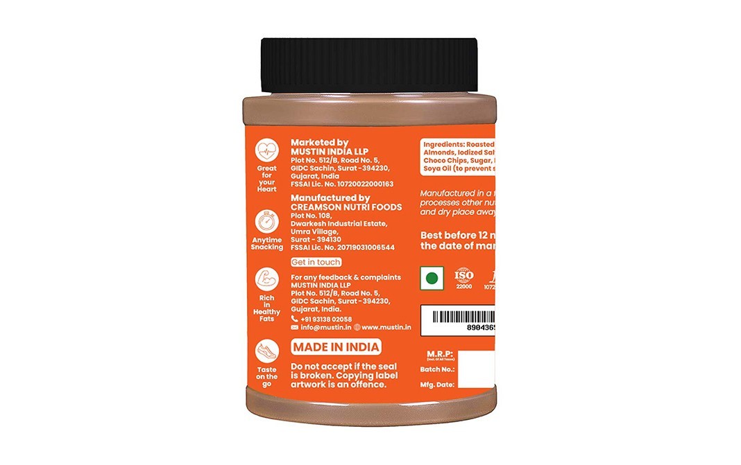 Mustin Choco Almond Peanut Butter Chunky   Plastic Jar  1 kilogram